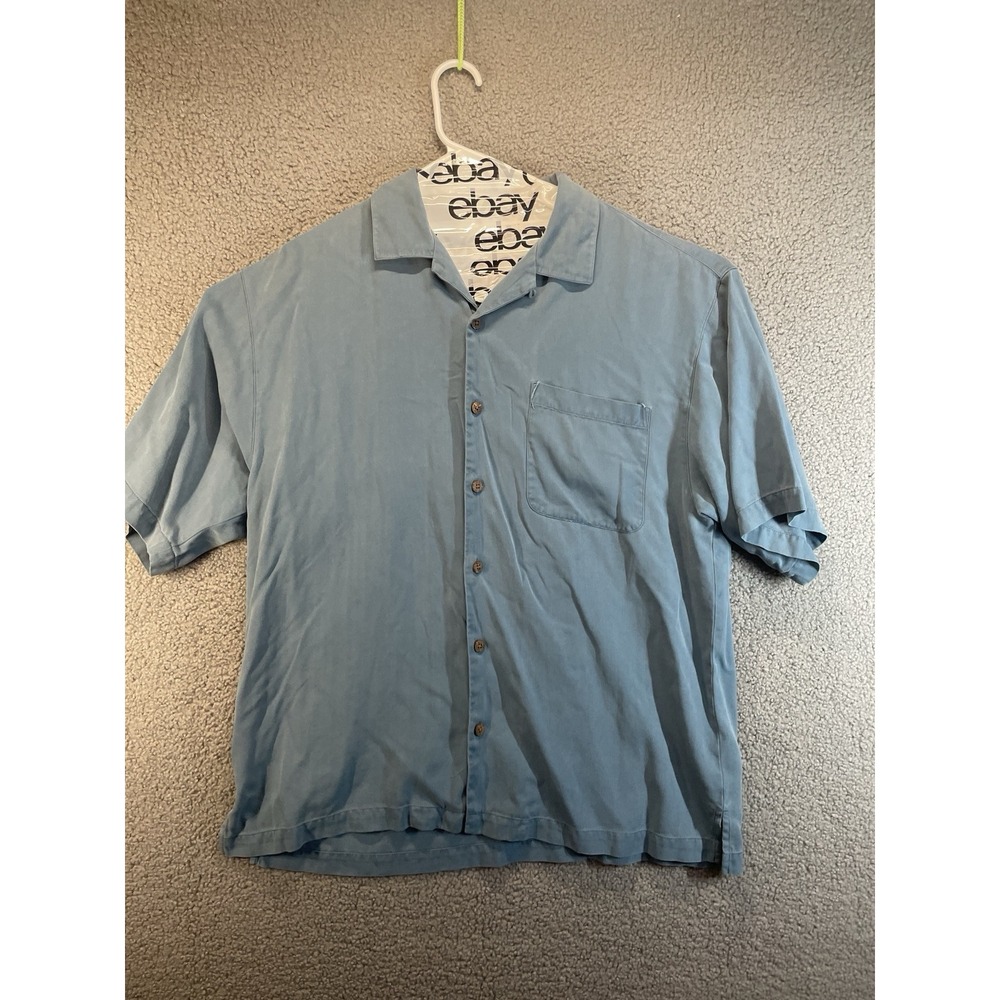 Tommy Bahama Men's L  100% Silk Button‎ Up Short Sleeve Pocket Dress Shirt